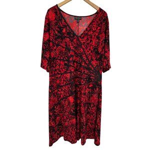 Connected Apparel Midi Dress Womens Size 24W 3X Plus Red Black Stretch Summer